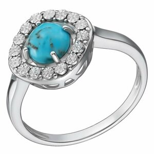 Перстень Серебряное кольцо 925 пробы с Бирюзой, серебро, 925 проба, родирование, бирюза, голубой, серебряный