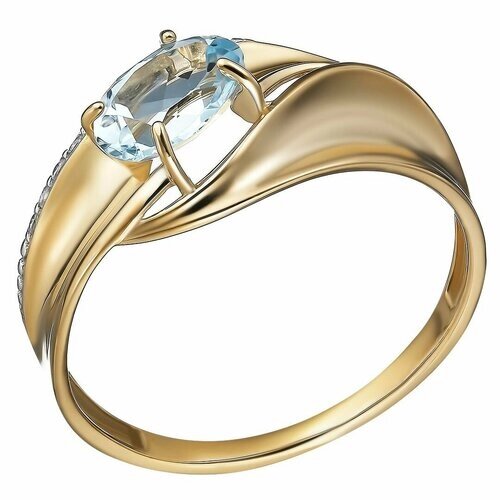 Перстень Серебряное кольцо 925 пробы с Топазом и Фианитами, серебро, 925 проба, золочение, топаз, фианит, размер 19, золотой, голубой