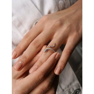 Перстень SKAZKA Natali Romanovoi разъемное кольцо змея, серебро, 925 проба, родирование, фианит, размер 16, белый, серебряный