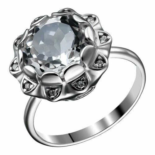 Перстень UVI Ювелирочка, серебро, 925 проба, родирование, фианит, горный хрусталь, размер 17, серебряный, бесцветный