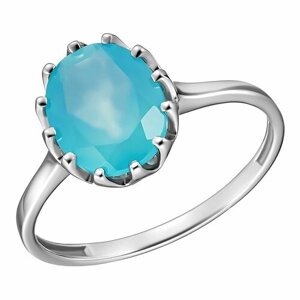 Перстень UVI Ювелирочка, серебро, 925 проба, родирование, халцедон, размер 18, голубой, серебряный