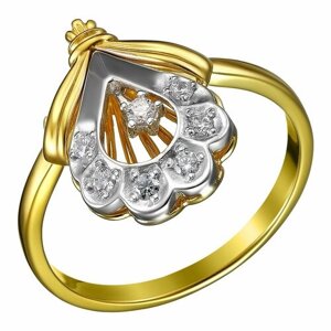 Перстень UVI Ювелирочка, серебро, 925 проба, родирование, золочение, размер 19, бесцветный, золотой