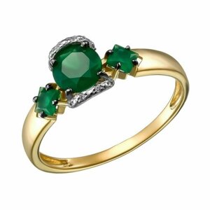 Перстень UVI Ювелирочка, серебро, 925 проба, золочение, родирование, агат, бриллиант, размер 19, золотой, зеленый