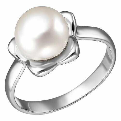 Перстень UVI Ювелирочка Серебряное кольцо 925 пробы с Жемчугом, серебро, 925 проба, родирование, жемчуг культивированный, белый, серебряный