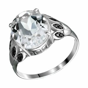Перстень UVI Ювелирочка Серебряное кольцо с Горным хрусталем и Шпинелью, серебро, 925 проба, родирование, шпинель, горный хрусталь, размер 18, черный, серебряный