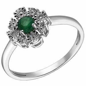 Перстень UVI Ювелирочка Серебряное кольцо с Изумрудом и Бриллиантами, серебро, 925 проба, родирование, изумруд, бриллиант, зеленый, серебряный