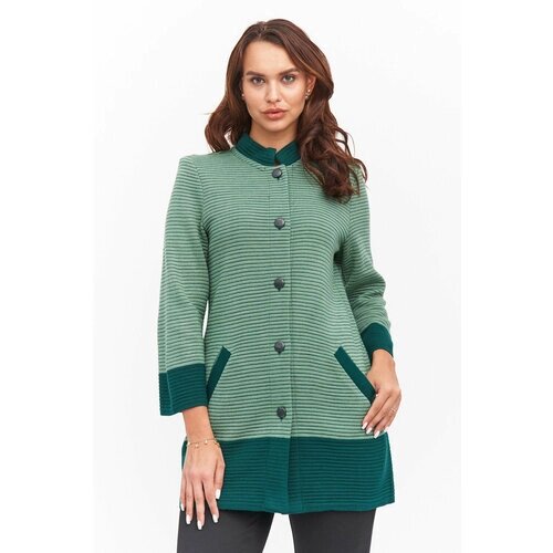 Пиджак Текстильная Мануфактура, удлиненный, силуэт полуприлегающий, трикотажный, размер 56, зеленый