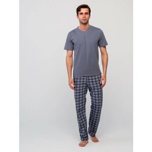 Пижама IHOMELUX, брюки, футболка, карманы, пояс на резинке, трикотажная, размер 48, серый