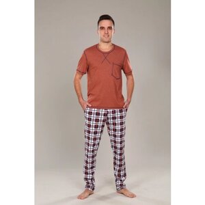 Пижама IvCapriz, брюки, футболка, пояс на резинке, карманы, трикотажная, размер 58, мультиколор