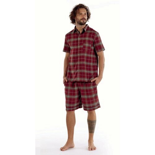 Пижама Lappartement, шорты, рубашка, пояс на резинке, карманы, размер L, красный