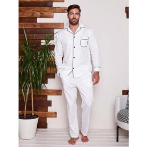 Пижама Малиновые сны, брюки, рубашка, карманы, размер 48, белый