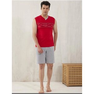 Пижама мужская с шортами Relax Mode красная футболка синие шорты, размер S (46)