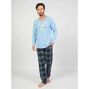 Пижама Vienetta, брюки, лонгслив, размер 1XL, голубой