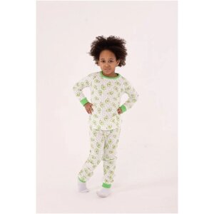 Пижама Золотой ключик, брюки, лонгслив, рукава с манжетами, брюки с манжетами, размер 110, зеленый, белый