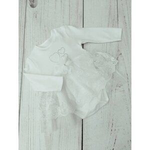 Платье-боди для девочек цветы, сердечки белое (80)