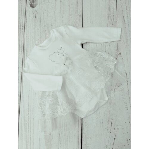 Платье-боди для девочек цветы, сердечки белое (80)