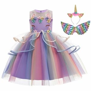 Платье карнавальное радужный единорог фиолетовый рост 120