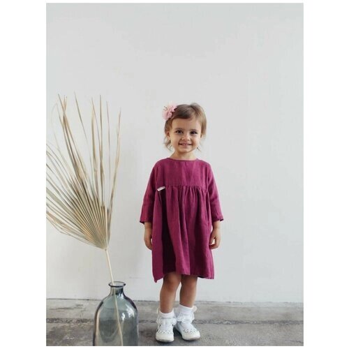 Платье льняное детское Tiny Stories, цвет малиновый, размер 86