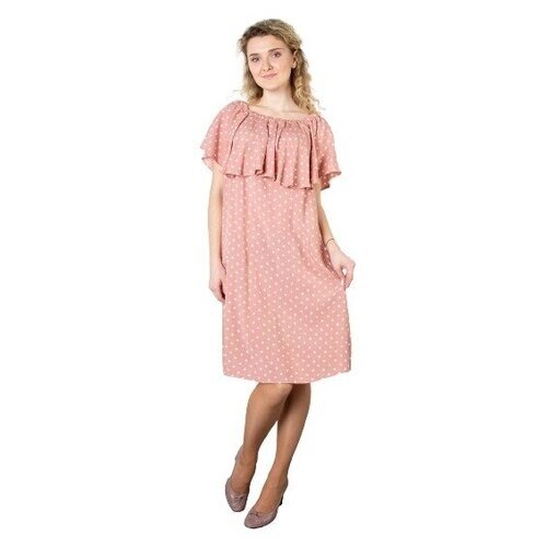 Платье с воланом Мамуля Красотуля Флай горох на розовом 44