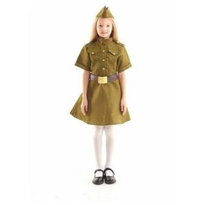 Платье военное для девочки, пилотка, ремень, 8-10 лет, рост 140-152 см / 9243800
