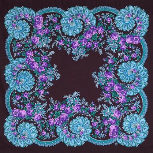 Платок Павловопосадская платочная мануфактура,110х110 см, голубой, фиолетовый