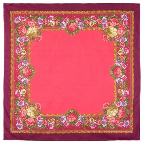 Платок Павловопосадская платочная мануфактура,115х115 см, розовый, красный