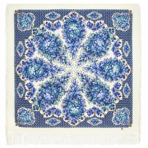 Платок Павловопосадская платочная мануфактура,125х125 см, фиолетовый, синий
