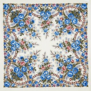 Платок Павловопосадская платочная мануфактура,125х125 см, красный, синий
