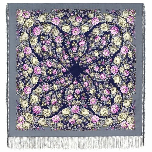 Платок Павловопосадская платочная мануфактура,125х125 см, розовый, серый