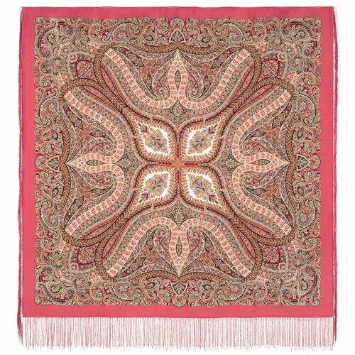 Платок Павловопосадская платочная мануфактура,130х130 см, бежевый, розовый
