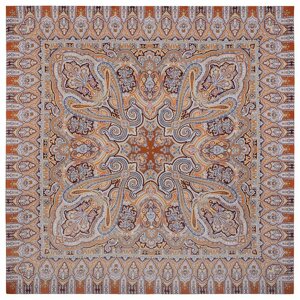 Платок Павловопосадская платочная мануфактура,135х135 см, коричневый, бежевый