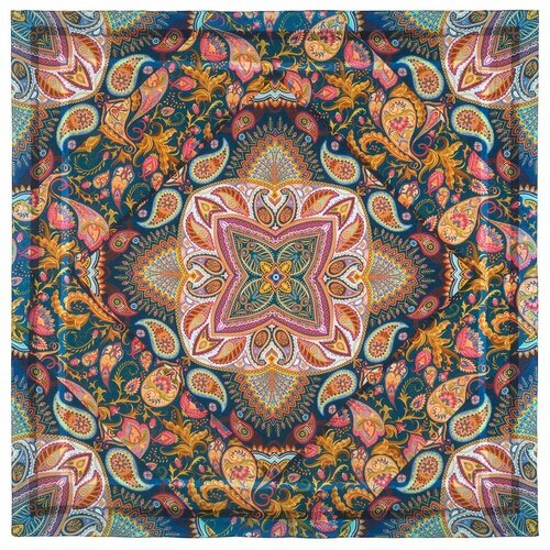 Платок Павловопосадская платочная мануфактура,135х135 см, синий, розовый