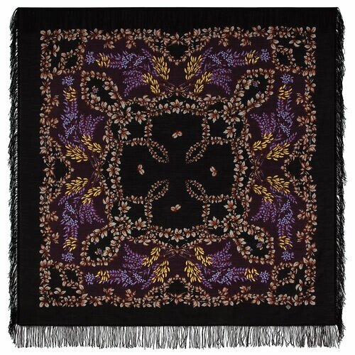 Платок Павловопосадская платочная мануфактура,146х146 см, черный, фиолетовый