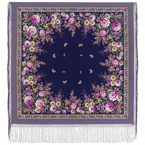 Платок Павловопосадская платочная мануфактура,148х148 см, фиолетовый, розовый
