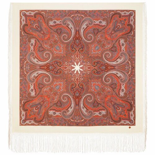 Платок Павловопосадская платочная мануфактура,148х148 см, оранжевый, бежевый