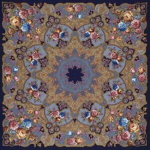 Платок Павловопосадская платочная мануфактура,148х148 см, синий, черный