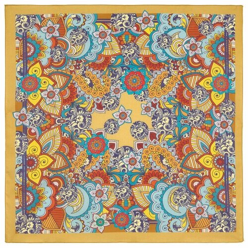 Платок Павловопосадская платочная мануфактура,71х71 см, оранжевый, желтый