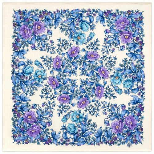Платок Павловопосадская платочная мануфактура,72х72 см, фиолетовый, голубой