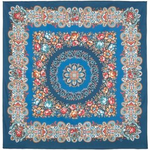 Платок Павловопосадская платочная мануфактура,76х76 см, голубой, синий