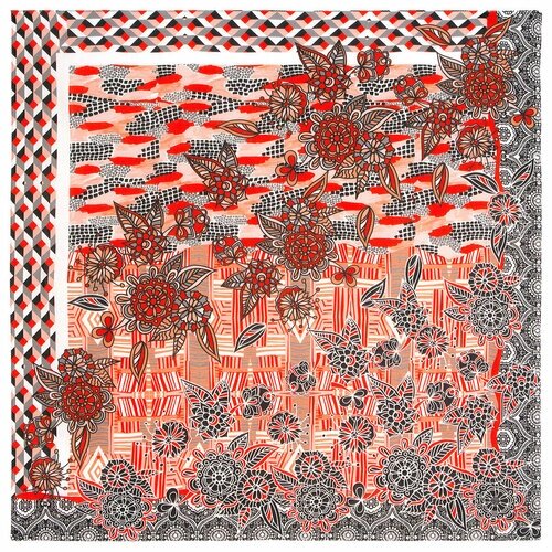 Платок Павловопосадская платочная мануфактура,80х80 см, серый, розовый