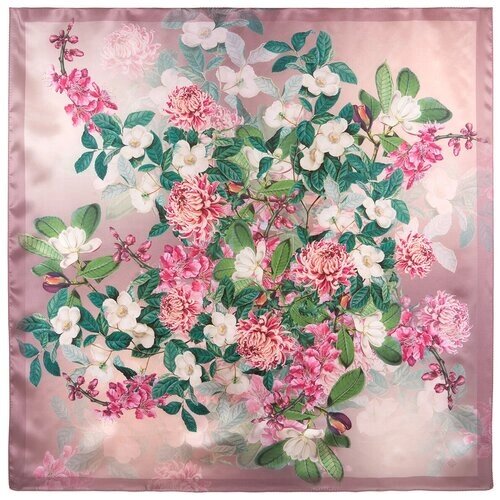Платок Павловопосадская платочная мануфактура,89х89 см, розовый, зеленый