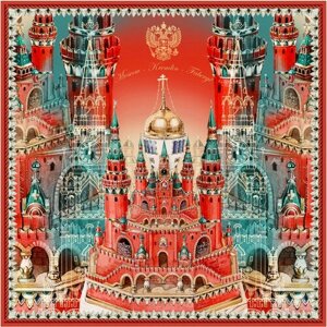 Платок Русские в моде by Nina Ruchkina,90х90 см, синий, красный
