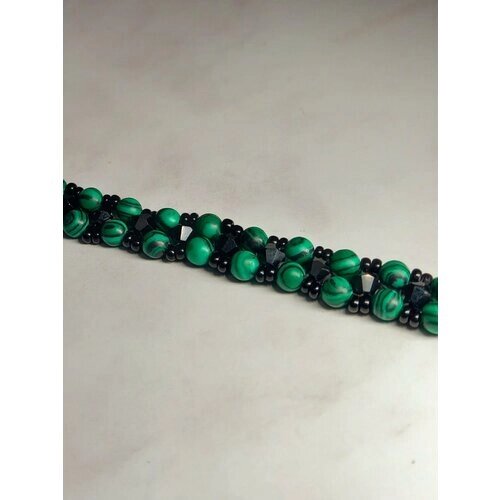Плетеный браслет Малахит, 1 шт., размер 17 см, зеленый, черный