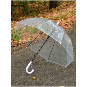 Прозрачный детский зонт-трость со свистком Rain-Proof umbrella полуавтомат 1084A/прозрачный