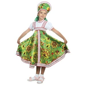 Русский народный костюм Страна Карнавалия "Хохлома", платье, кокошник, цвет зеленый, размер 28, рост 98-104 см