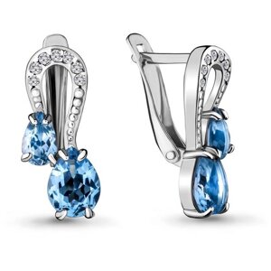 Серьги AQUAMARINE, серебро, 925 проба, топаз, фианит