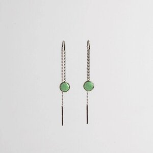 Серьги цепочки CORDE СПр09-1и, серебро, 925 проба, родирование, изумруд, размер/диаметр 6 мм., длина 6 см., зеленый