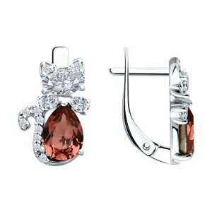Серьги Diamant online, серебро, 925 проба, кристаллы Swarovski, фианит, красный