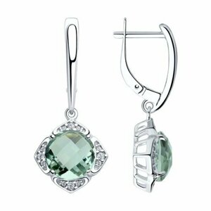 Серьги Diamant online, серебро, 925 проба, кварц, фианит, зеленый