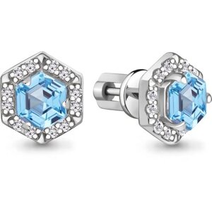 Серьги Diamant online, серебро, 925 проба, топаз, фианит, длина 1 см.